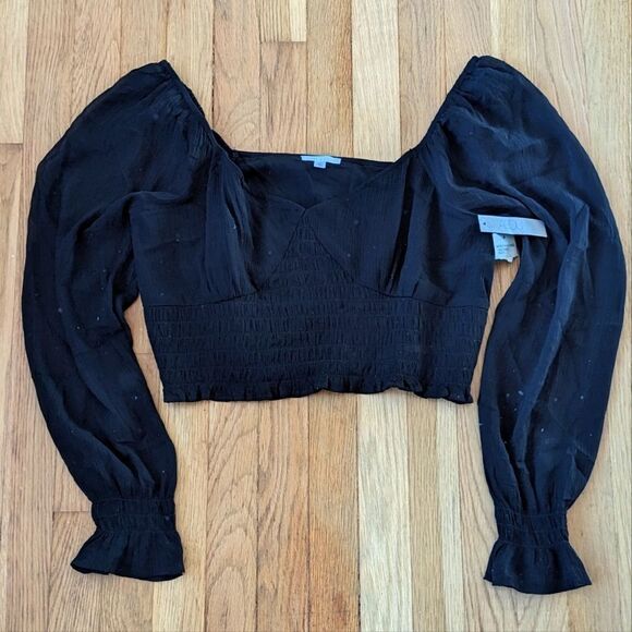 Abound Black sweetheart peasant long sleeve crop top NWT - Picture 1 of 5